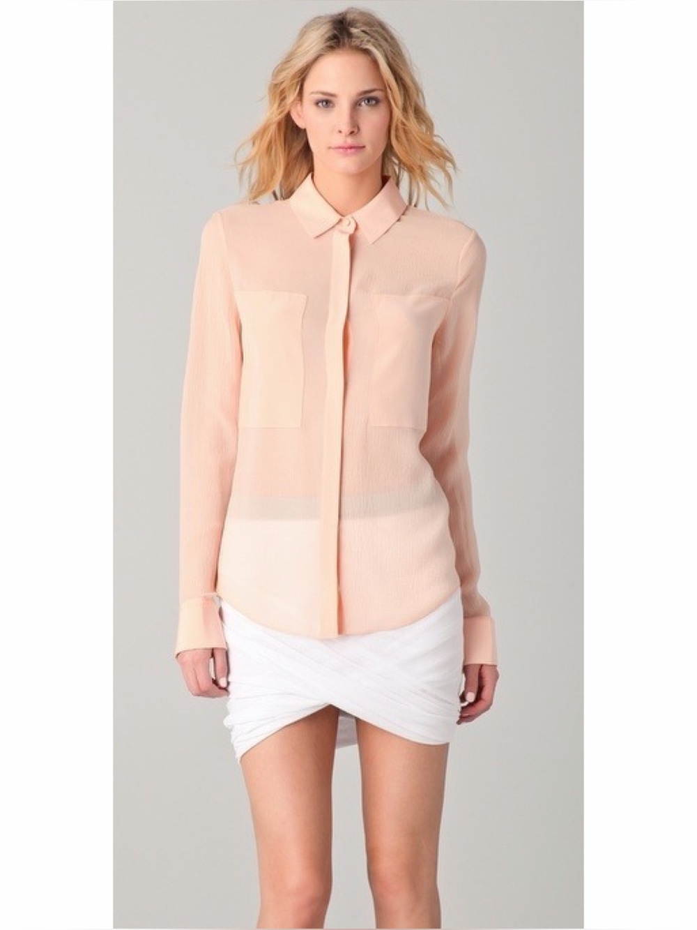 T Alexander Wang Orange Sheer Button Up